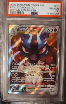 PSA 10 POKEMON 2023 SWSH BSP 291 FA/LUCARIO VSTAR CROWN ZENITH ETB - Image 1