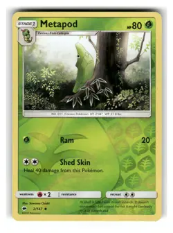 Metapod 2/147 Uncommon Burning Shadows Pokemon Reverse Holo Lightly Played - Image 1