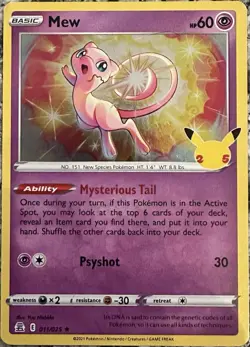 Pokemon Mew 011/025 Celebrations Holo Rare Psychic 2021 25th - Image 1