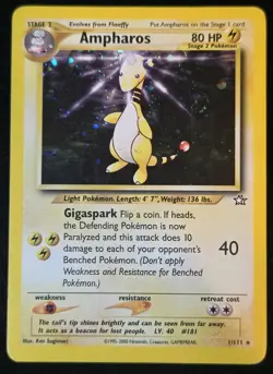 Ampharos Neo Genesis 1/111 Holo Rare Pokemon Card 2000 - MP Swirl - Image 1