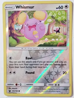 REVERSE HOLO Whismur 116/168 LP - Celestial Storm Pokemon Card Shibuzoh Art - Image 1