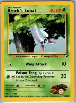 Brock's Zubat 74/132 Non Holo Gym Heroes - Pokemon Card - LP - Image 1