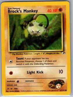 Brock's Mankey 67/132 Non Holo Gym Heroes - Pokemon Card - NM - Image 1