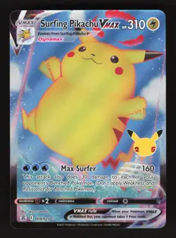 Surfing Pikachu VMAX 009/025 Pokemon Celebrations Black Star Promo Holo Card - Image 1
