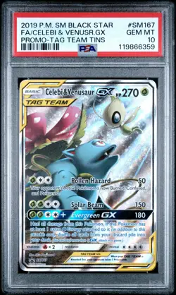 2019 POKEMON SM BLACK STAR PROMO #SM167 FULL ART/CELEBI & VENUSAUR GX PSA 10 - Image 1