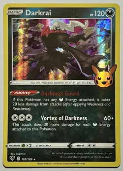 Darkrai 105/189 (MP) Holo Rare Sword & Shield: Trick Or Trade 2022 Pokemon TCG - Image 1
