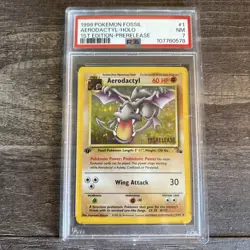 1999 Pokemon Fossil AERODACTYL Holo 1st Edition Prerelease - PSA 7 - Image 1