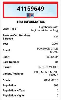PSA 10 Pokemon Entei Reverse Holo Black Star Promo 34 - Image 5