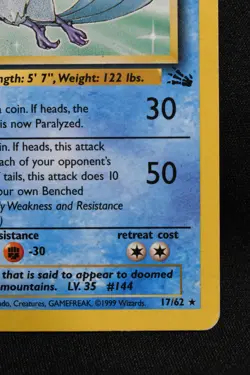 Articuno 1st Edition 17/62 MP Fossil Regular Rare Pokemon TCG - Image 4