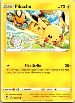 Pikachu 049/195 - Silver Tempest - Common - Near Mint - Pokemon TCG Cards - Image 1