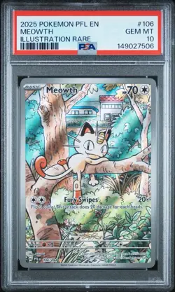 Pokemon TCG Meowth Illustration Rare Holo PSA 10 Phantasmal Flames #106 2025 - Image 1