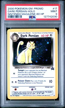 2000 POKEMON GAME PROMO NINTENDO MAGAZINE-60 HP #17 DARK PERSIAN-HOLO PSA 9 - Image 1