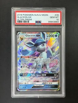 2018 POKEMON SUN & MOON ULTRA PRISM #39 GLACEON GX PSA 10 - Image 1