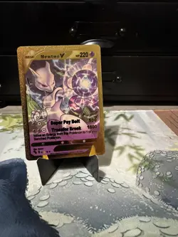 Pokemon Mewtwo V Gold Foil Holo Textured Fan Art Card Non TCG - Image 1