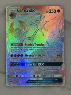 Pokemon TCG Lunala GX Rainbow Secret Rare Card Sun & Moon 153/149 Holo Rainbow - Image 1