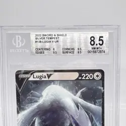 Pokemon LUGIA V 138/195 Sword & Shield Silver Tempest Holo Beckett 8.5 - Image 2