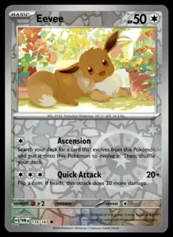 Eevee 135/167 Common Twilight Masquerade Pokemon Reverse Holo Near Mint - Image 1