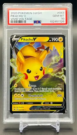 2020 Pokemon Pikachu V 043/185 Sword & Shield PSA 10 Vivid Voltage Ultra Rare EN - Image 1