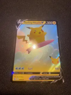 Pokemon TCG Surfing Pikachu v Celebrations Holo Ultra Rare Card 008/025 - Image 1