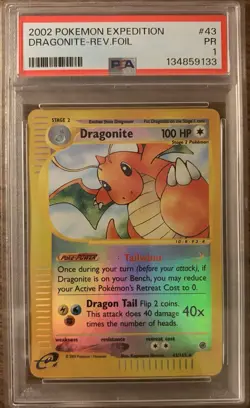2002 Pokemon Expedition Dragonite Reverse Foil #43 PSA 1 - Image 1