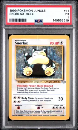 1999 POKEMON JUNGLE #11 SNORLAX-HOLO PSA 1 - Image 1