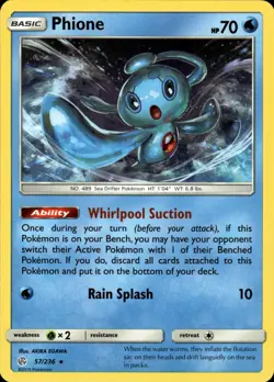 Phione Rare SM Cosmic Eclipse 57/236 Water Normal Pokemon Card - Image 1