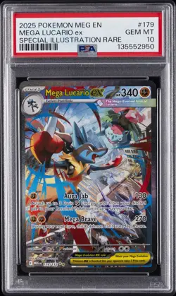 2025 POKEMON MEG EN-MEGA EVOLUTION #179 MEGA LUCARIO EX PSA 10 - Image 1