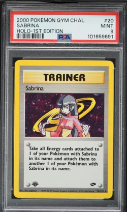 2000 Pokemon Gym Challenge 1st Edition 20 Sabrina Holo PSA 9 - Image 1