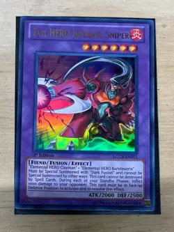 LP Yugioh Evil Hero Infernal Sniper 1st Edition Ultra Rare LCGX-EN071 - Image 1