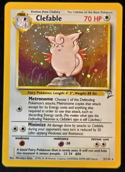 Clefable 5/130 Base Set 2 Holo Rare Pokemon Card - MP - Image 1