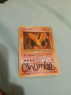 Pokemon Moltres Holo 1996 Vintage Japanese Card Autographed Chumlee #146 Swirl - Image 1
