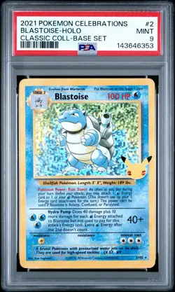 PSA 9 MINT Blastoise 2/102 Celebrations: Classic Collection Holo Pokemon Card - Image 1