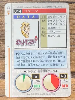 Pokemon Carddass Card Kakuna No.14 Bandai Pocket Monsters Green ver. 1996 - Image 2