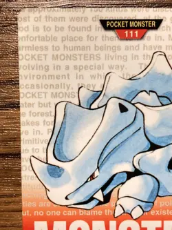 Pokemon Carddass Rhyhorn No.111 Bandai Pocket Monsters Red ver. 1996 - Image 3