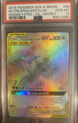 PSA 10 MOLTRES & ZAPDOS & ARTICUNO GX 69/68 FULL ART SECRET HIDDEN FATES POKEMON - Image 1