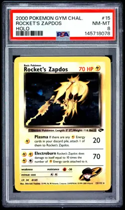 2000 Pokemon Gym Challenge Rocket's Zapdos Holo PSA 8 #15/132 - Image 1