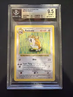 1999 Base Set Shadowless Pokemon TCG - Raticate (40/102) - Beckett Gem Mint 9.5 - Image 1