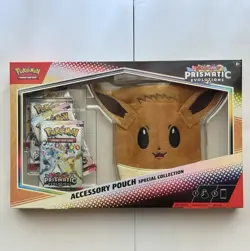 2025 Pokemon Prismatic Evolutions Accessory Pouch Collection 5 Booster Packs - Image 1