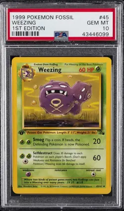 1999 POKEMON FOSSIL 1ST EDITION #45 WEEZING PSA 10 - Image 1