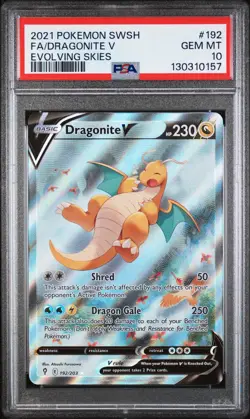 2021 POKEMON SWORD & SHIELD EVOLVING SKIES #192 FULL ART/DRAGONITE V PSA 10 - Image 1