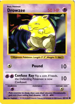 Pokemon TCG Drowzee 49/102 Shadowless Base Set LP - Image 1