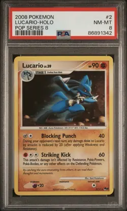 Pokemon Lucario 002/017 Pop Series 8 Holo PSA 8 - Image 1