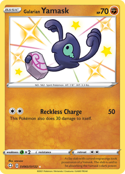 Galarian Yamask SV065/SV122 Shiny Rare Shining Fates Shiny Vault Pokemon NM - Image 1