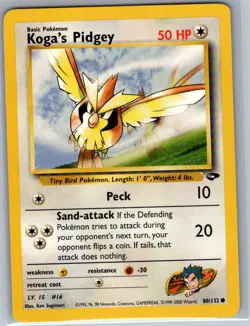 Koga's Pidgey 80/132 Non Holo Gym Challenge - Pokemon Card - NM - Image 1