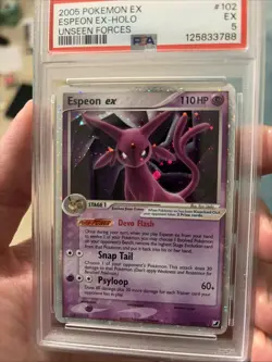 2005 Pokemon Ex Unseen Forces #102/115 Espeon EX Holo PSA 5 - New Cert - Image 1