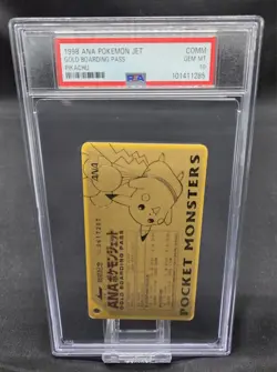 PSA 10 Pikachu ANA Pokemon Jet Gold Boarding Pass No.1 Promo Japanese Card 1998 - Image 1