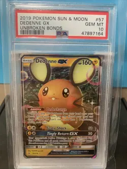 2019 POKEMON SUN & MOON - UNBROKEN BONDS DEDENNE GX #57 PSA 10 GEM MT - Image 2