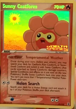 Sunny Castform Ex Delta Species Rainbow Holo + 1 Energy Fire 2005 Pokemon Cards - Image 3