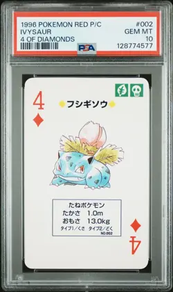 Pokemon Red Ivysaur 4 of Diamonds Playing Poker Card 1996 PSA 10 GEM MINT - Image 1