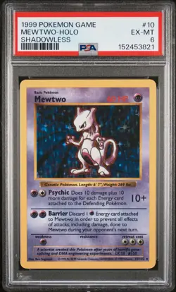 1999 Pokemon Shadowless 10 Mewtwo Holo PSA 6 152453821 - Image 1